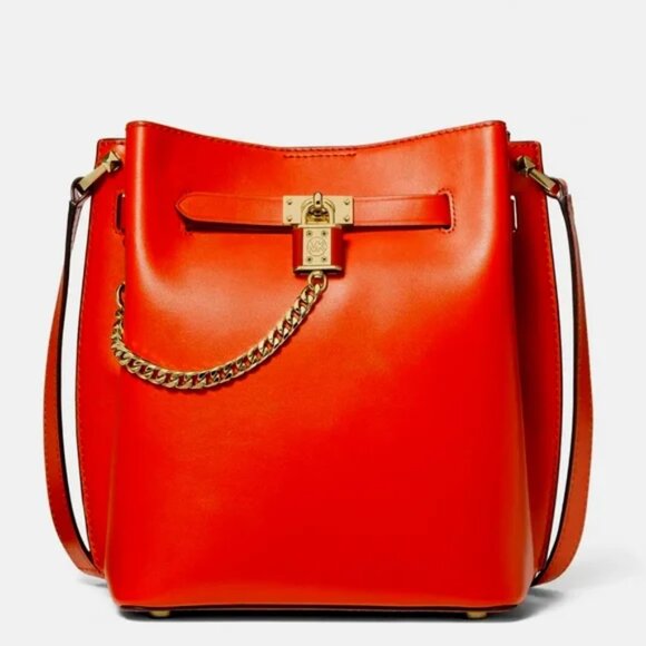 Michael Kors Hamilton Legacy Medium Leather Messenger Bag In Optic Orange + Belt - Picture 2 of 12